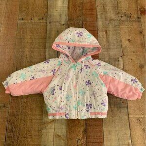 Alpine way baby girls vintage coat in pink and white with bows -12M